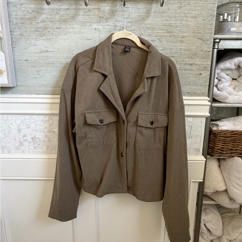 NWOT New XL 12 SHEIN flap pocket Corduroy Button-Up Jacket blazer olive green - Picture 6 of 17